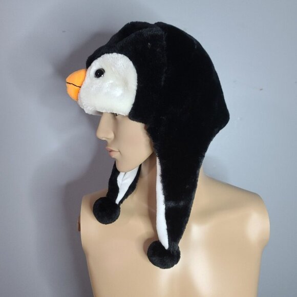 Penguin Fuzzy Stuffed Plush Animal Cap Hat w/ Earmuff Protection Unisex - Picture 2 of 5
